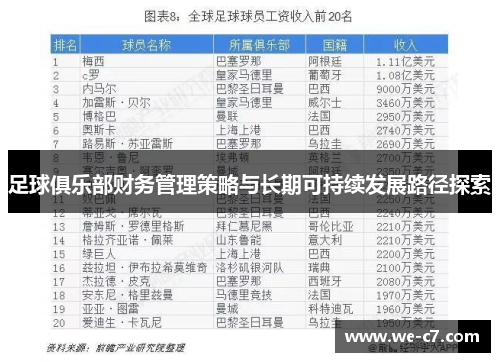 足球俱乐部财务管理策略与长期可持续发展路径探索